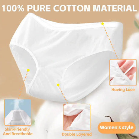 5pcs Womens Disposable Underwear Undies in L/XL (100% Cotton)