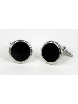 Formalaties Premium Luxury Round Circle Cufflink Set in Black/Silver (Gift Boxed)
