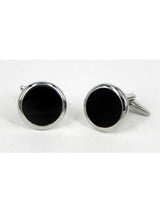 Formalaties Premium Luxury Round Circle Cufflink Set in Black/Silver (Gift Boxed)