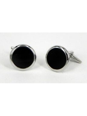 Formalaties Premium Luxury Round Circle Cufflink Set in Black/Silver (Gift Boxed)