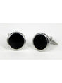 Formalaties Premium Luxury Round Circle Cufflink Set in Black/Silver (Gift Boxed)