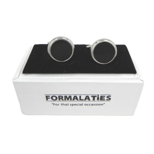 Formalaties Premium Luxury Round Circle Cufflink Set in Black/Silver (Gift Boxed)