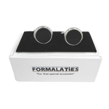 Formalaties Premium Luxury Round Circle Cufflink Set in Black/Silver (Gift Boxed)