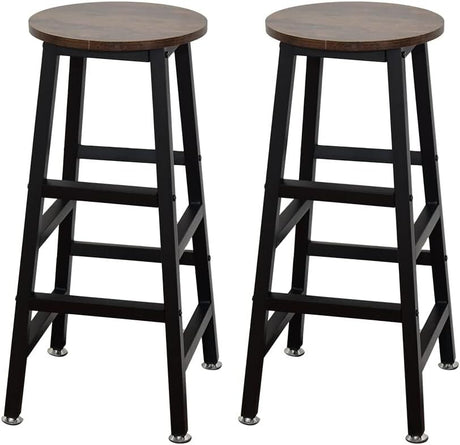 Viviendo Industrial Style Steel Wood Bar Stools 2-Piece Set, 70cm Height