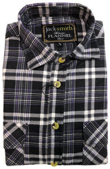 Mens Long Sleeve Flannelette Small Shirt - Black/Purple (100% Cotton Check Full Placket Flannel)