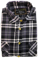 Mens Long Sleeve Flannelette Small Shirt - Black/Purple (100% Cotton Check Full Placket Flannel)