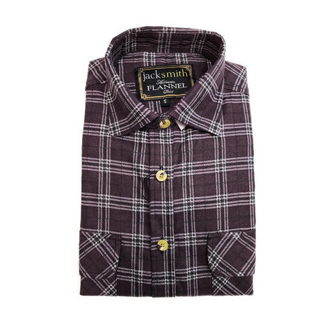Mens Flannelette Shirt 100% Cotton Check Flannel Long Sleeve - Burgundy