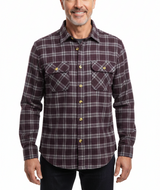Mens Flannelette Shirt 100% Cotton Check Authentic Flannel Long Sleeve Vintage - Burgundy - S