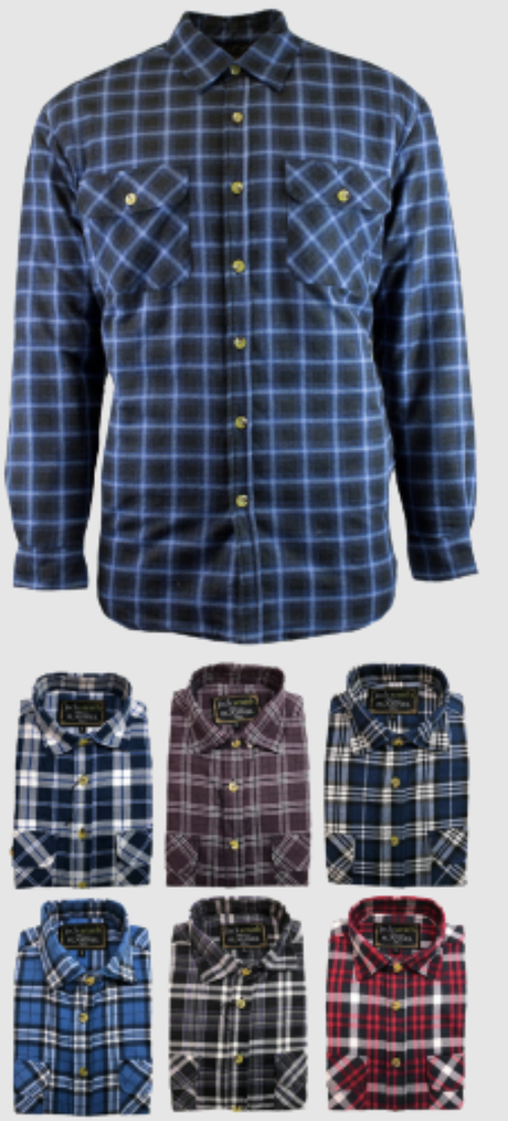 Mens Flannelette Shirt 100% Cotton Check Authentic Flannel Long Sleeve Vintage - Navy Check