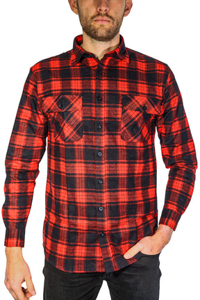 Jacksmith Mens Long Sleeve Flannelette Shirt - Black/Red (100% Cotton Check Full Placket Flannel)