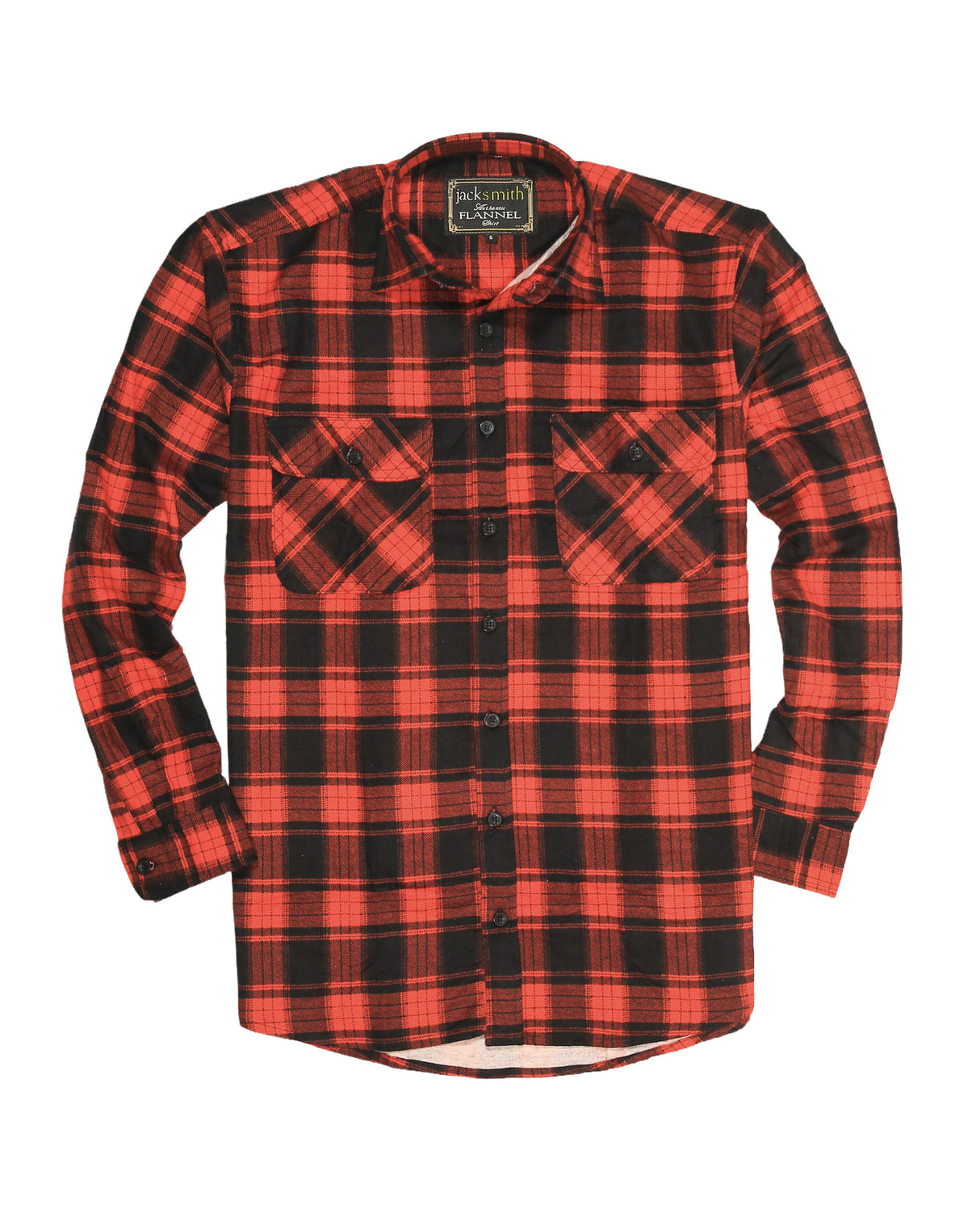 Mens Long Sleeve Flannelette Shirt - Black/Red (100% Cotton Check Full Placket Flannel)