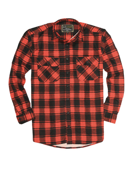 Mens Long Sleeve Flannelette Shirt - Black/Red (100% Cotton Check Full Placket Flannel)