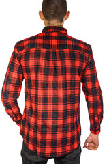 Mens Long Sleeve Flannelette Shirt - Black/Red (100% Cotton Check Full Placket Flannel)
