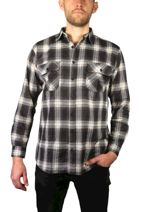 Jacksmith Mens Long Sleeve Flannelette Shirt - Black/White (100% Cotton Check Full Placket Flannel)