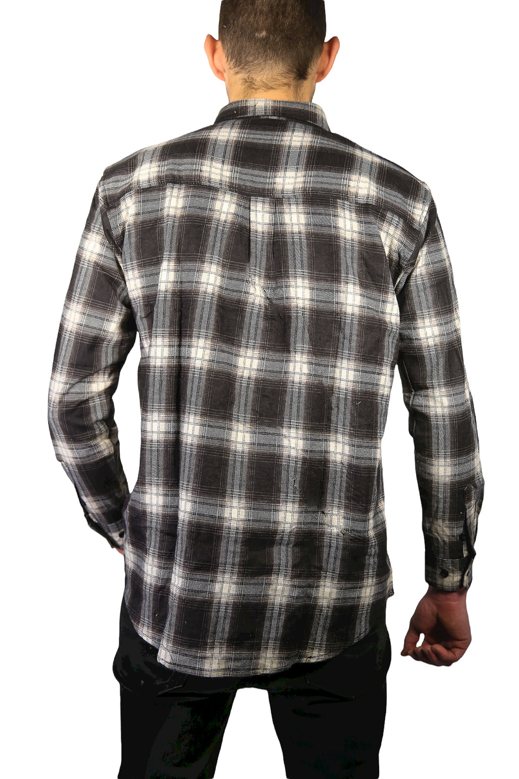 Mens Long Sleeve Flannelette Shirt - Black/White (100% Cotton Check Full Placket Flannel)
