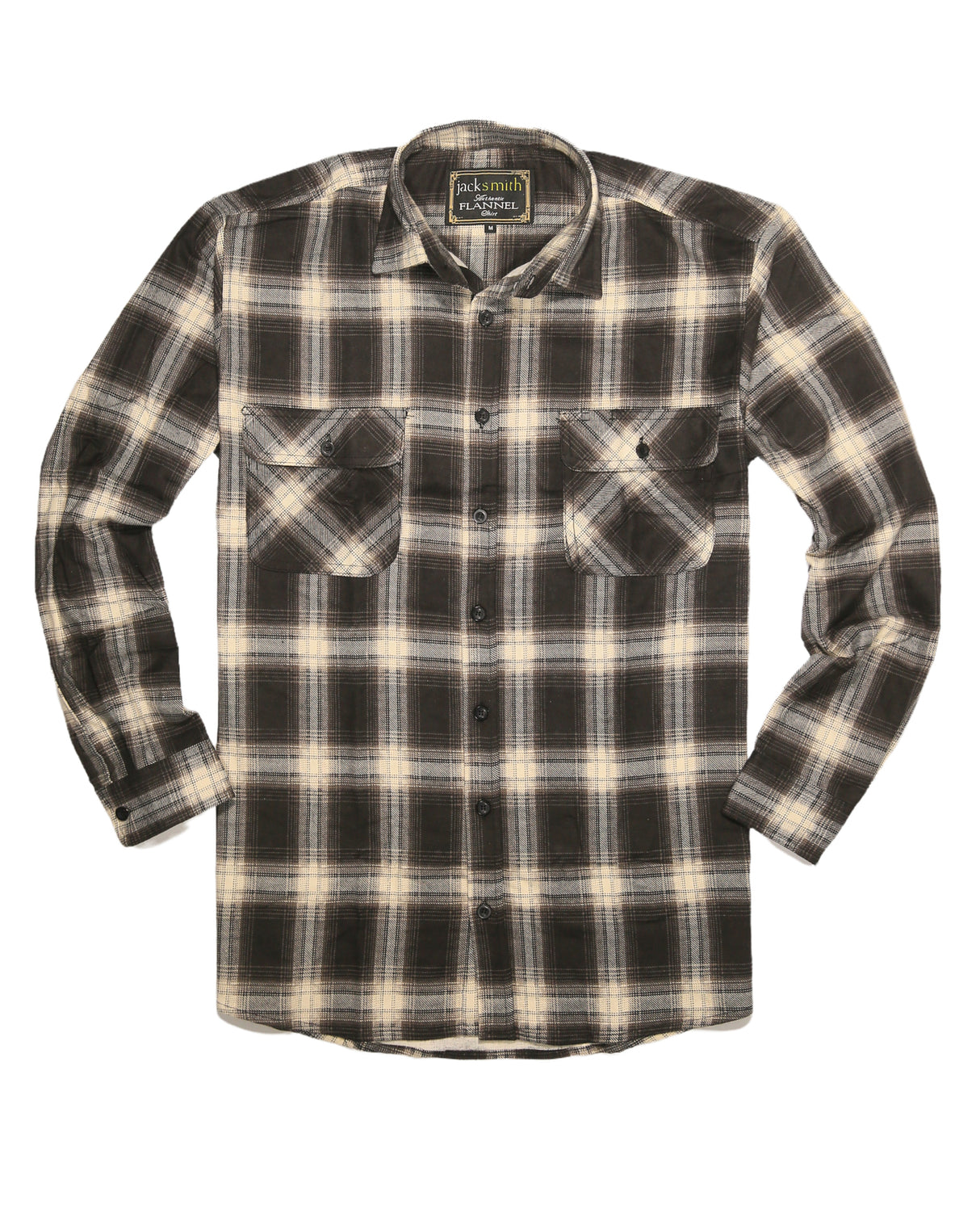 Mens Long Sleeve Flannelette Shirt - Black/White (100% Cotton Check Full Placket Flannel)