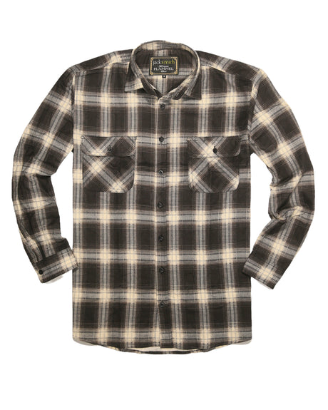 Mens Long Sleeve Flannelette Shirt - Black/White (100% Cotton Check Full Placket Flannel)