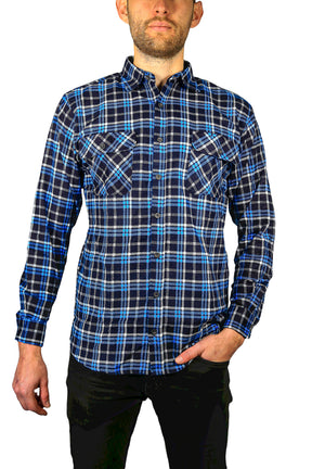 Mens Flannelette Long Sleeve Shirt 100% Cotton Check Authentic Flannel - Full Placket - Turquoise/Black