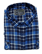 Mens Flannelette Long Sleeve Shirt 100% Cotton Check Authentic Flannel - Full Placket - Turquoise/Black