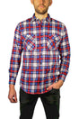 Jacksmith Mens Long Sleeve Flannelette Shirt - Navy/Red/White (100% Cotton Check Full Placket Flannel)