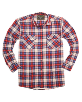 Mens Flannelette Long Sleeve Shirt 100% Cotton Check Authentic Flannel - Full Placket - Navy/Red/White