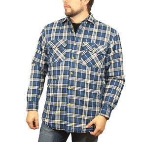 Mens Long Sleeve Flannelette Shirt - Spanish Blue (100% Cotton Check Full Placket Flannel)