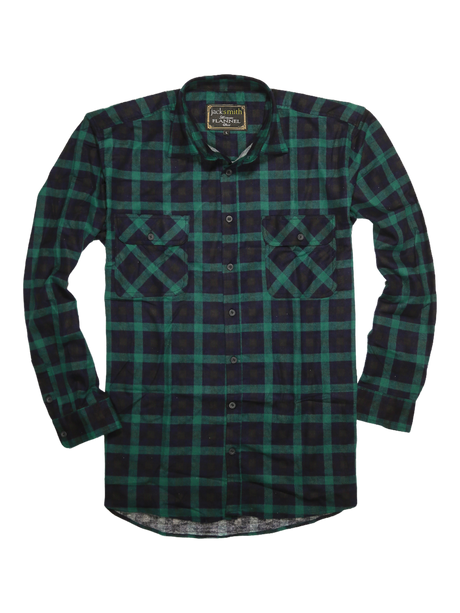 Mens 100% Cotton Flannelette Shirt Long Sleeve Check Authentic Flannel - Green/Navy