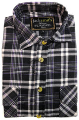 Mens Half Placket Flannelette Long Sleeve Pullover Shirt 100% Cotton Check Authentic Flannel - Navy Check