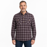 Mens Half Placket Flannelette Long Sleeve Pullover Shirt 100% Cotton Check Authentic Flannel - Burgundy - S