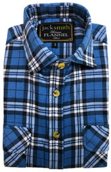 Mens Half Placket Flannelette Long Sleeve Pullover Shirt 100% Cotton Check Authentic Flannel - White/Blue Denim