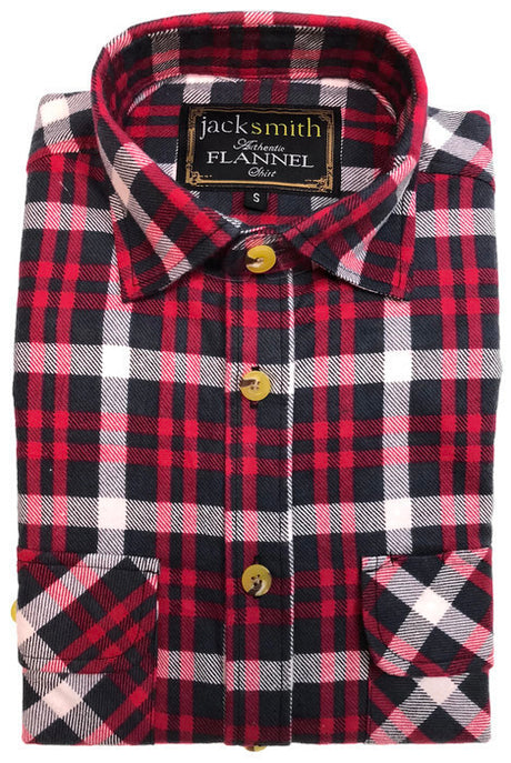Mens Half Placket Flannelette Long Sleeve Pullover Shirt 100% Cotton Check Authentic Flannel - Red/Black Check