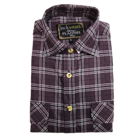 Mens Half Placket Flannelette Long Sleeve Pullover Shirt 100% Cotton Check Authentic Flannel - Burgundy