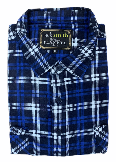 Mens Flannelette Long Sleeve Shirt 100% Cotton Authentic Flannel - Half Placket - Navy