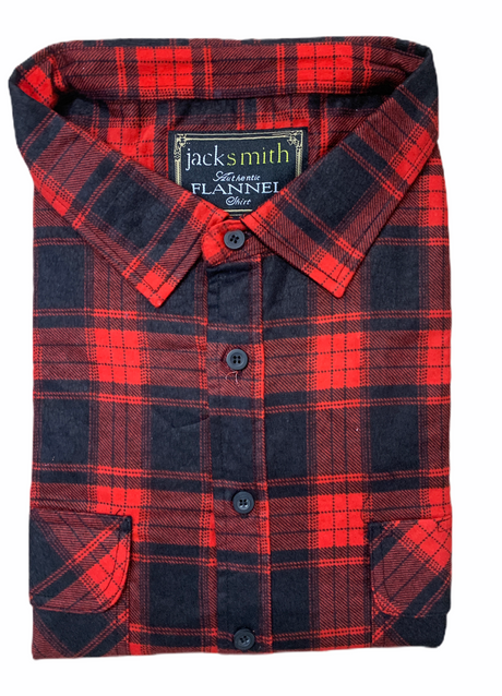 Mens Flannelette Long Sleeve Shirt 100% Cotton Authentic Flannel - Half Placket - Black