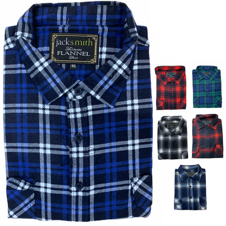 Mens Long Sleeve Flannel Pullover Shirt - 100% Cotton Flannelette Half Button Placket - Green