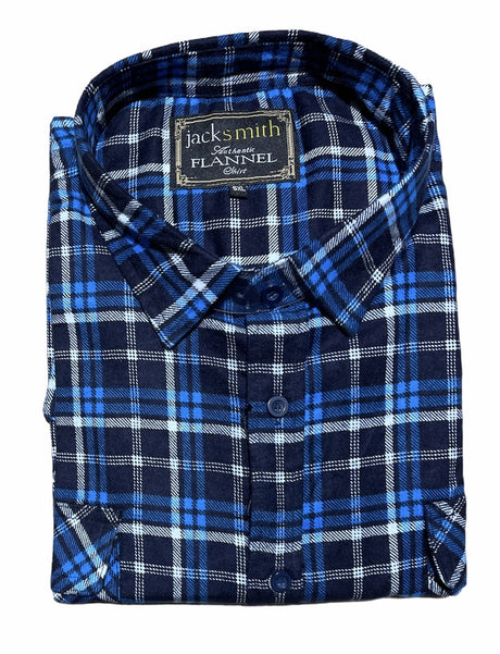 JackSmith Mens Flannelette Long Sleeve Pullover Shirt 100% Cotton Flannel - Half Placket - Blue/Black