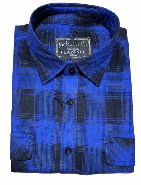 JackSmith Mens Flannelette Long Sleeve Pullover Shirt 100% Cotton Flannel - Half Placket - Red Check