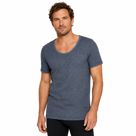 Thermo Fleece Mens Short Sleeve Thermal Top - Navy (Fleece Base Layer Undershirt)