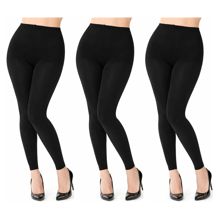 3x Womens Black Footless Tights Bulk Pack - Fluro Bright Stretch Polyester Hosiery (Dance/Party Costume)