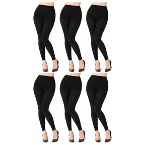 6x Womens Black Footless Tights Bulk Pack - Fluro Bright Stretch Polyester Hosiery (Dance/Party Costume)