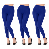 3x Womens Blue Footless Tights Bulk Pack - Fluro Bright Stretch Polyester Hosiery (Dance/Party Costume)