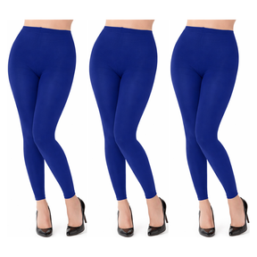 3x Womens Blue Footless Tights Bulk Pack - Fluro Bright Stretch Polyester Hosiery (Dance/Party Costume)