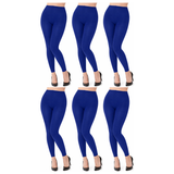 6x Womens Blue Footless Tights Bulk Pack - Fluro Bright Stretch Polyester Hosiery (Dance/Party Costume)