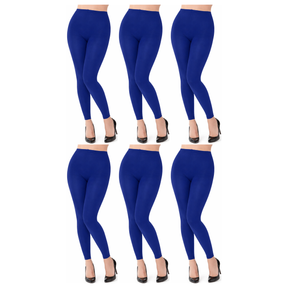 6x Womens Blue Footless Tights Bulk Pack - Fluro Bright Stretch Polyester Hosiery (Dance/Party Costume)