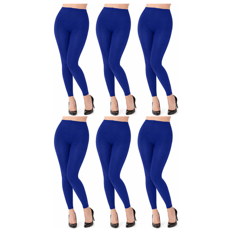 6x Womens Blue Footless Tights Bulk Pack - Fluro Bright Stretch Polyester Hosiery (Dance/Party Costume)