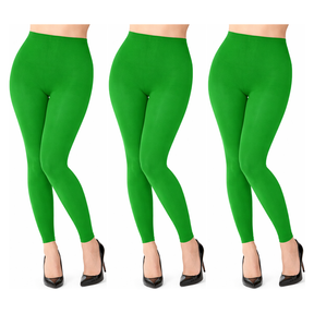 3x Womens Green Footless Tights Bulk Pack - Fluro Bright Stretch Polyester Hosiery (Dance/Party Costume)
