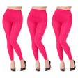 3x Womens Hot Pink Footless Tights Bulk Pack - Fluro Bright Stretch Polyester Hosiery (Dance/Party Costume)