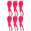 6x Womens Hot Pink Footless Tights Bulk Pack - Fluro Bright Stretch Polyester Hosiery (Dance/Party Costume)