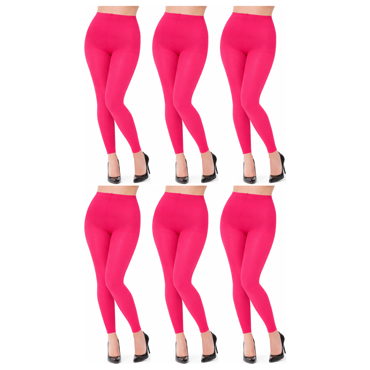 6x Womens Hot Pink Footless Tights Bulk Pack - Fluro Bright Stretch Polyester Hosiery (Dance/Party Costume)