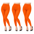 3x Womens Orange Footless Tights Bulk Pack - Fluro Bright Stretch Polyester Hosiery (Dance/Party Costume)